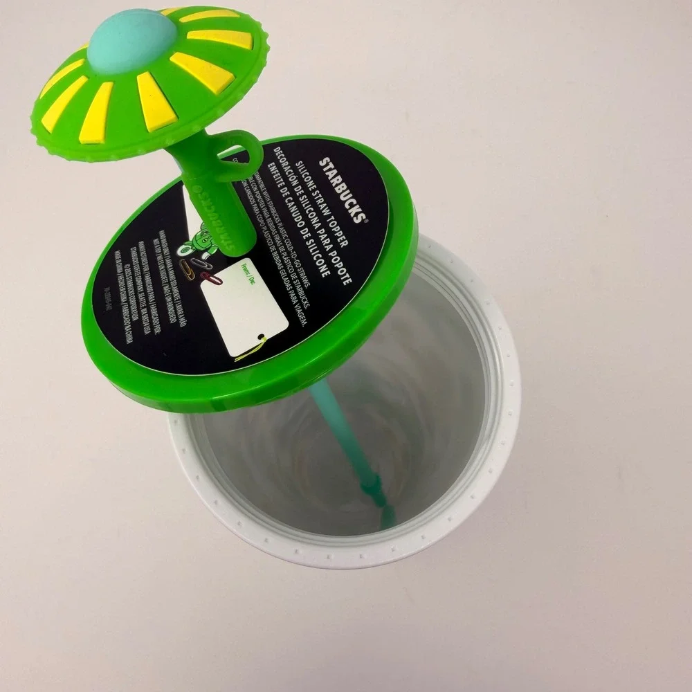Starbucks Mexico 2024 Doodle Vibe Robot‎ Tumbler 24oz Venti UFO Straw Topper NWT